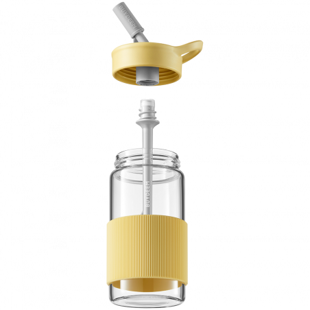 Buydeem CD1017-MY φορητό μπουκάλι ποτών, 500 ml, Ενσωματωμένο καλαμάκι, Αδιάβροχο, Ανθεκτικό στη θερμότητα γυαλί έως 150°C, Χωρίς BPA, Κίτρινο