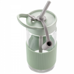 Buydeem CD1017-CG φορητή φιάλη ποτών, 500 ml, Ενσωματωμένο καλαμάκι, Αδιάβροχο, Ανθεκτικό στη θερμότητα γυαλί έως 150°C, Χωρίς BPA, Πράσινο