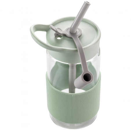 Buydeem CD1017-CG φορητή φιάλη ποτών, 500 ml, Ενσωματωμένο καλαμάκι, Αδιάβροχο, Ανθεκτικό στη θερμότητα γυαλί έως 150°C, Χωρίς BPA, Πράσινο