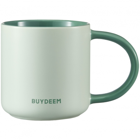 Κεραμικό φλιτζάνι τσαγιού και καφέ Buydeem CD1018-CG, 350 ml, Επίπεδος πάτος, Εσωτερική κλίμακα μέτρησης, Κεραμικό υψηλής θερμοκρασίας, Πράσινο