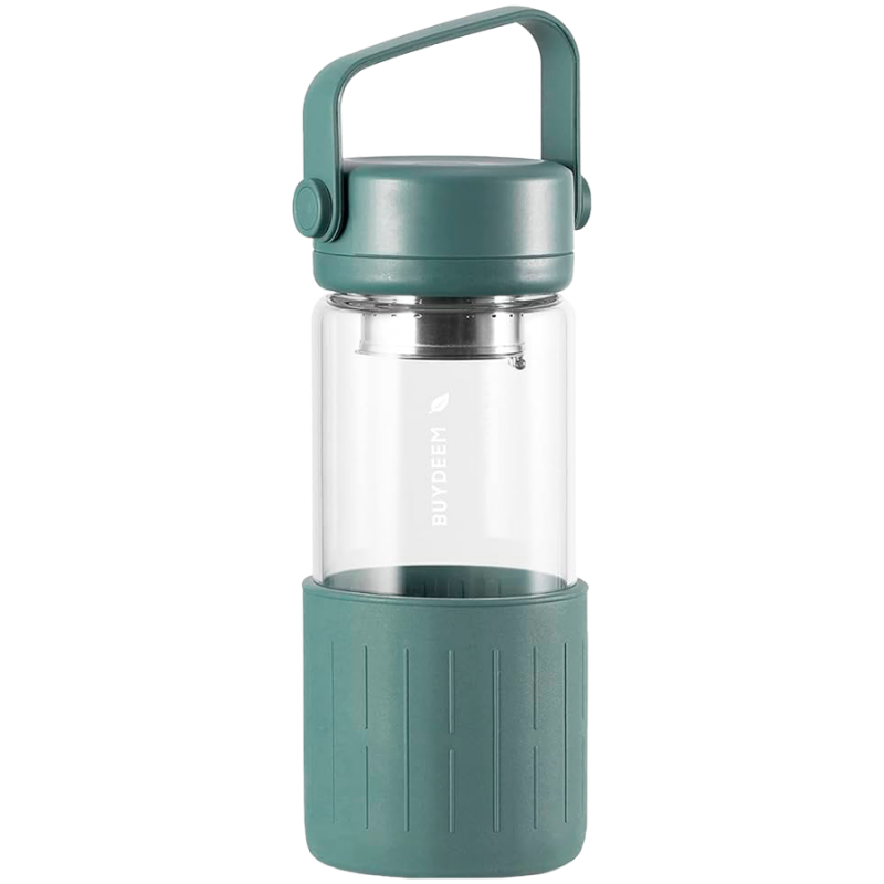 Μπουκάλι τσαγιού με εγχυτήρα BUYDEEM DG42, 300 ml, προστατευτικό σιλικόνης, πράσινο