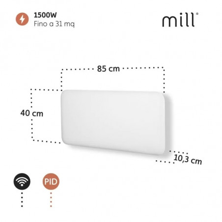 Θερμοσίφωνας Mill Invisible WiFi PA1500WIFI3, 1500W, 23 m2, 10 ρυθμίσεις θερμοκρασίας, Wi-Fi, Bluetooth, IPX4, Λευκό
