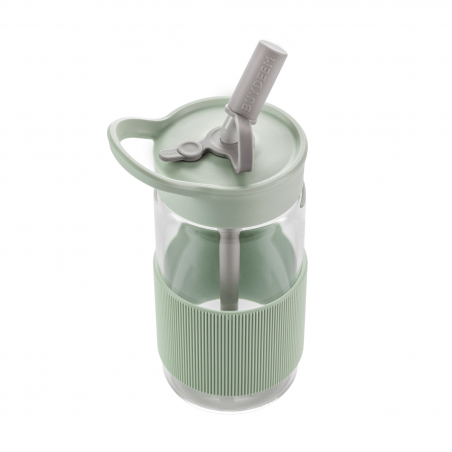 Buydeem CD1017-CG φορητή φιάλη ποτών, 500 ml, Ενσωματωμένο καλαμάκι, Αδιάβροχο, Ανθεκτικό στη θερμότητα γυαλί έως 150°C, Χωρίς BPA, Πράσινο