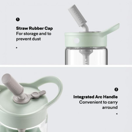 Buydeem CD1017-CG φορητή φιάλη ποτών, 500 ml, Ενσωματωμένο καλαμάκι, Αδιάβροχο, Ανθεκτικό στη θερμότητα γυαλί έως 150°C, Χωρίς BPA, Πράσινο