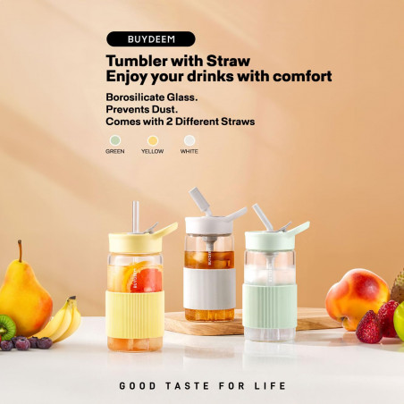 Buydeem CD1017-CG φορητή φιάλη ποτών, 500 ml, Ενσωματωμένο καλαμάκι, Αδιάβροχο, Ανθεκτικό στη θερμότητα γυαλί έως 150°C, Χωρίς BPA, Πράσινο
