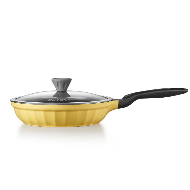 BUYDEEM CP182 τηγάνι, 28 cm, Γυάλινο καπάκι, Χυτοαλουμίνιο, Χωρίς PFOA, Αντικολλητική επίστρωση, Κίτρινο