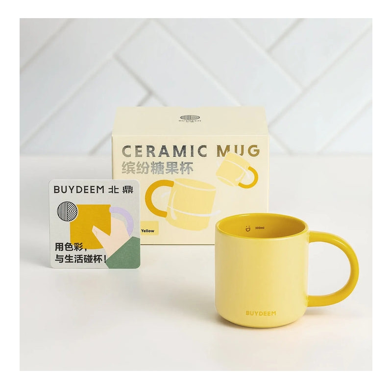 Κεραμικό φλιτζάνι τσαγιού και καφέ Buydeem CD1018-MY, 350 ml, Επίπεδος πάτος, Εσωτερική κλίμακα μέτρησης, Κεραμικό υψηλής θερμοκρασίας, Κίτρινο