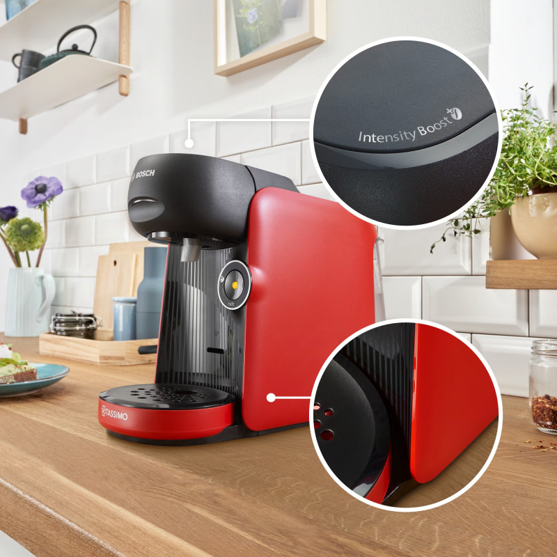 Μηχανή εσπρέσο Bosch Tassimo Finesse TAS16B3, 1400W, 3,3 bar, 0,7 λίτρα, Decalcirane, Samopochistvane, T-Discs, Intellibrew, 70 ποτά, Cheren/cherven