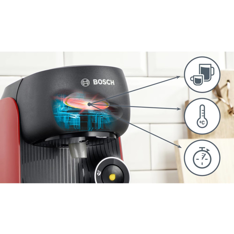 Μηχανή εσπρέσο Bosch Tassimo Finesse TAS16B3, 1400W, 3,3 bar, 0,7 λίτρα, Decalcirane, Samopochistvane, T-Discs, Intellibrew, 70 ποτά, Cheren/cherven