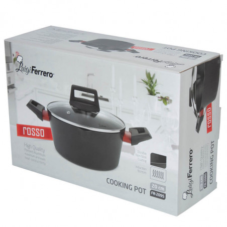 Κατσαρόλα Luigi Ferrero Rosso FR-2095 20x9.5cm, 2.2l, Αντικολλητική επίστρωση, Γυάλινο καπάκι με τρύπα ατμού, Επαγωγή, Μαύρο