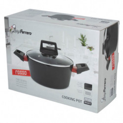 Κατσαρόλα Luigi Ferrero Rosso FR-2411, 24x11,5 cm, 4,1 l, Αντικολλητική επίστρωση, Γυάλινο καπάκι με τρύπα ατμού, Επαγωγική, Μαύρο