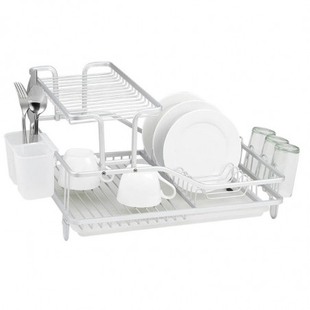 Στεγνωτήριο πιάτων Luigi Ferrero FR-5535AL-T, 2 επίπεδα, 46x35x27 cm, Αντιολισθητικά πόδια, Δίσκος αποστράγγισης, Λευκό