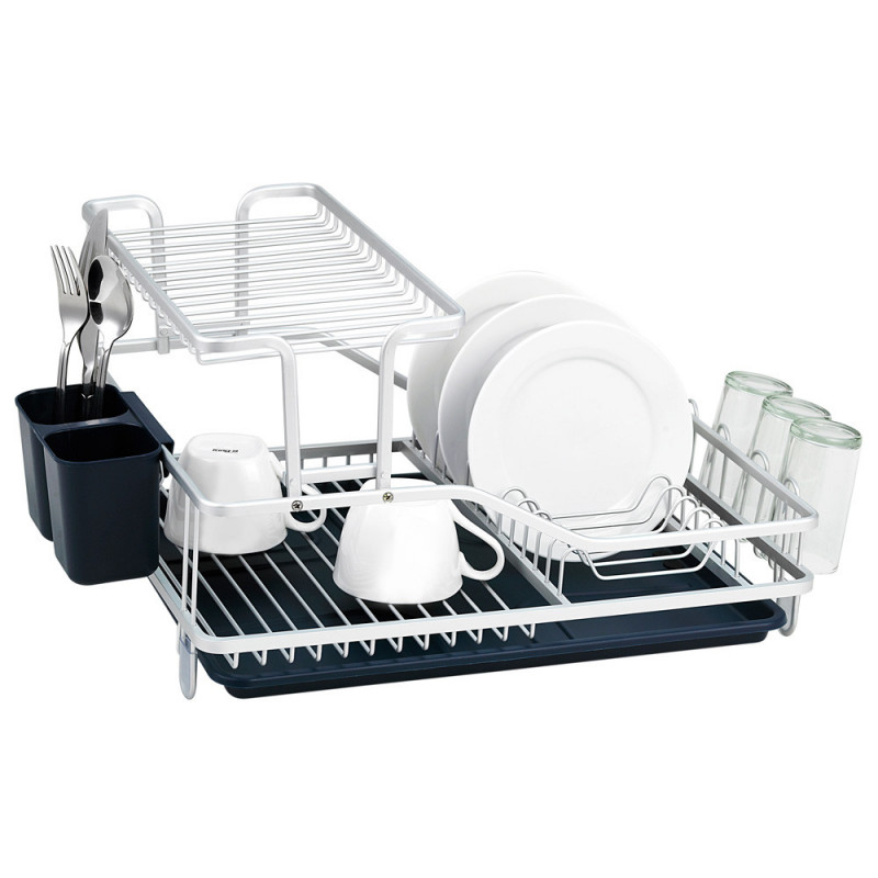 Στεγνωτήριο πιάτων Luigi Ferrero FR-5535AL-B, 2 επίπεδα, 46x35x27 cm, Αντιολισθητικά πόδια, Δίσκος αποστράγγισης, Σκούρο μπλε