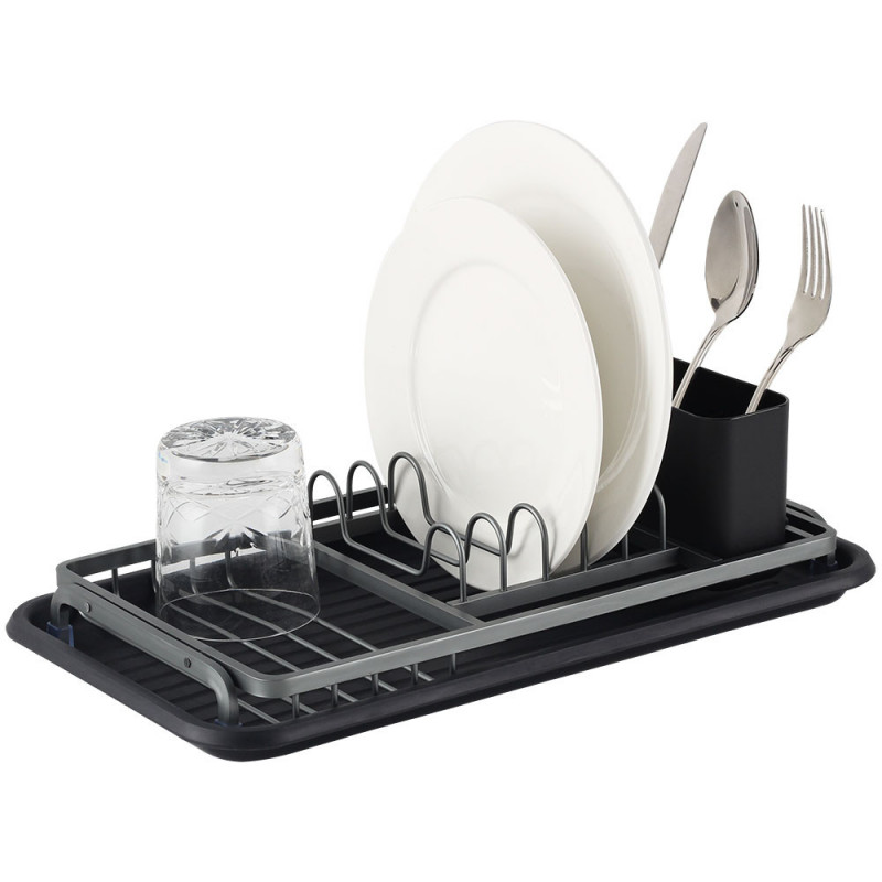 Στεγνωτήριο πιάτων Luigi Ferrero FR-3821A, 42x23x12 cm, Αντιολισθητικά πόδια, Δίσκος αποστράγγισης, Μαύρο/γκρι