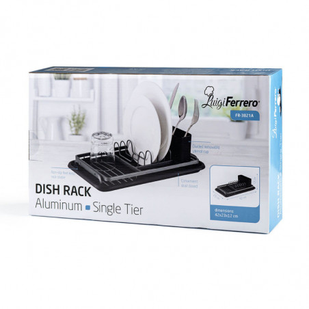 Στεγνωτήριο πιάτων Luigi Ferrero FR-3821A, 42x23x12 cm, Αντιολισθητικά πόδια, Δίσκος αποστράγγισης, Μαύρο/γκρι