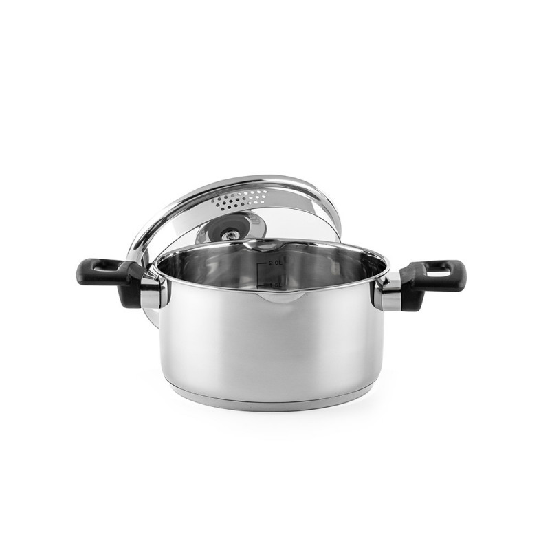 Κατσαρόλα Luigi Ferrero Sophia FR-3402, 18x10 cm, 2.3 l, Ατσάλι 18/10, Γυάλινο καπάκι, Επαγωγή, Inox