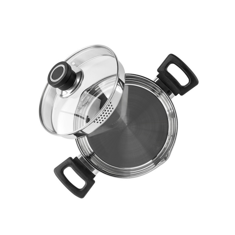 Κατσαρόλα Luigi Ferrero Sophia FR-3402, 18x10 cm, 2.3 l, Ατσάλι 18/10, Γυάλινο καπάκι, Επαγωγή, Inox