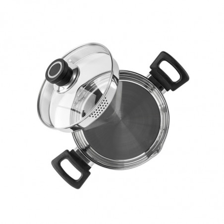 Κατσαρόλα Luigi Ferrero Sophia FR-3402, 18x10 cm, 2.3 l, Ατσάλι 18/10, Γυάλινο καπάκι, Επαγωγή, Inox