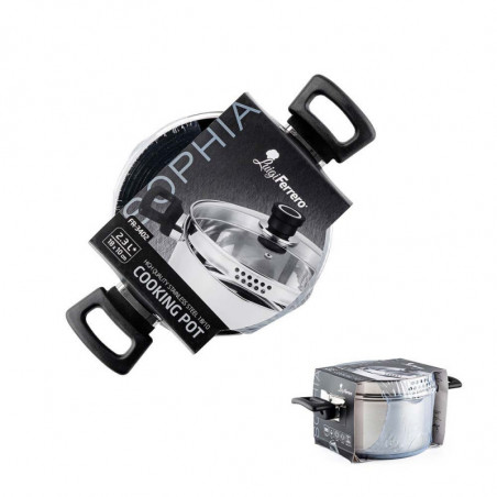 Κατσαρόλα Luigi Ferrero Sophia FR-3402, 18x10 cm, 2.3 l, Ατσάλι 18/10, Γυάλινο καπάκι, Επαγωγή, Inox