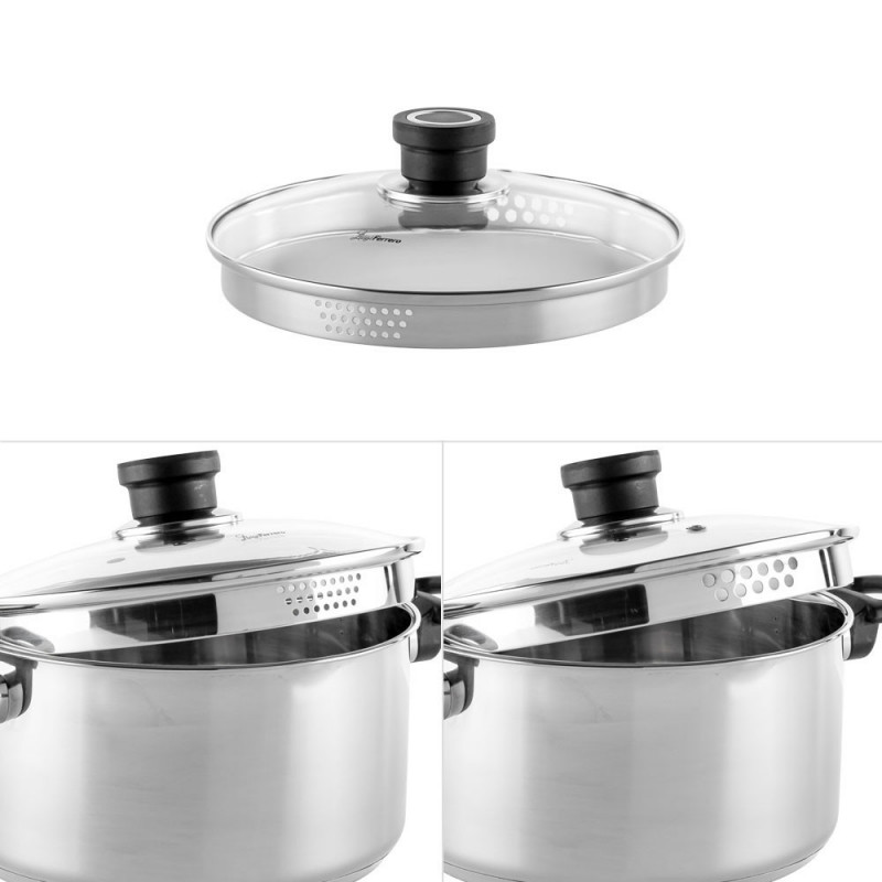 Κατσαρόλα Luigi Ferrero Sophia FR-3403, 20x11 cm, 3.2 l, Ατσάλι 18/10, Γυάλινο καπάκι, Επαγωγή, Inox