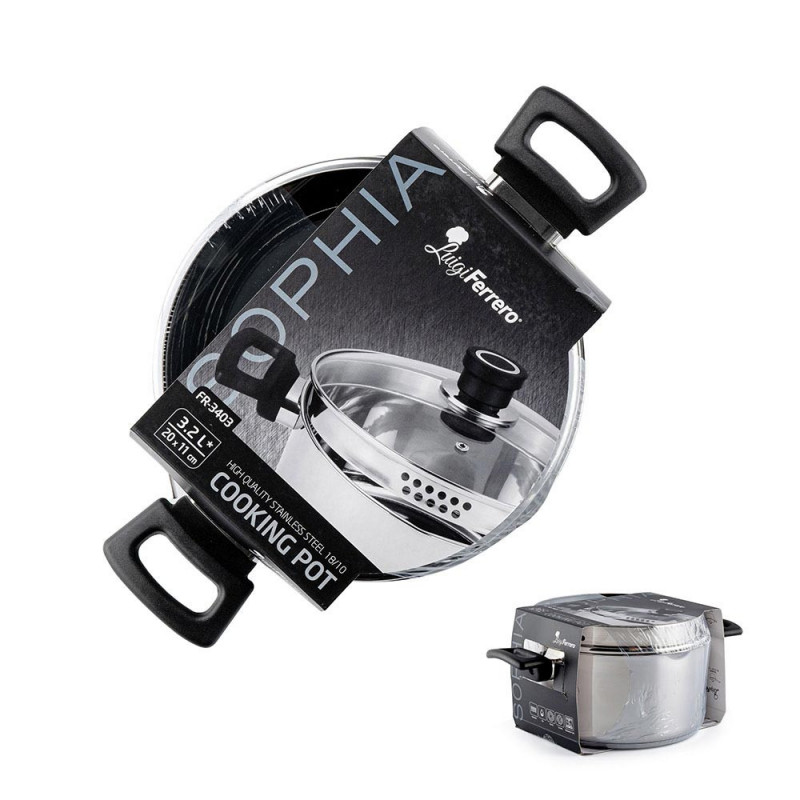 Κατσαρόλα Luigi Ferrero Sophia FR-3403, 20x11 cm, 3.2 l, Ατσάλι 18/10, Γυάλινο καπάκι, Επαγωγή, Inox