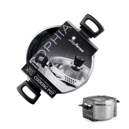 Κατσαρόλα Luigi Ferrero Sophia FR-3403, 20x11 cm, 3.2 l, Ατσάλι 18/10, Γυάλινο καπάκι, Επαγωγή, Inox