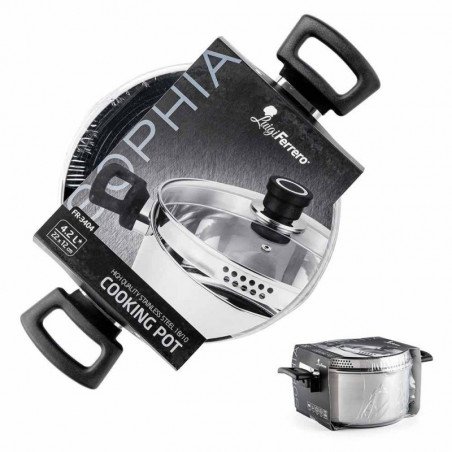 Κατσαρόλα Luigi Ferrero Sophia FR-3404, 22x12 cm, 4.2 l, Ατσάλι 18/10, Γυάλινο καπάκι, Επαγωγή, Inox
