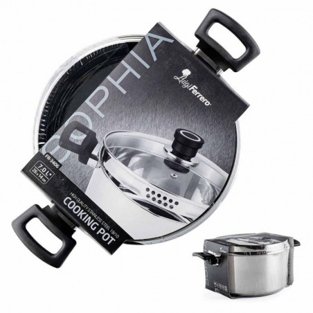 Κατσαρόλα Luigi Ferrero Sophia FR-3406, 26x14 cm, 7 l, Ατσάλι 18/10, Γυάλινο καπάκι, Επαγωγή, Inox