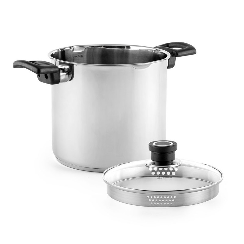 Βαθιά κατσαρόλα Luigi Ferrero Sophia FR-3407, 20x18 cm, 5.6 l, Ατσάλι 18/10, Γυάλινο καπάκι με τρύπα ατμού, Επαγωγή, Inox