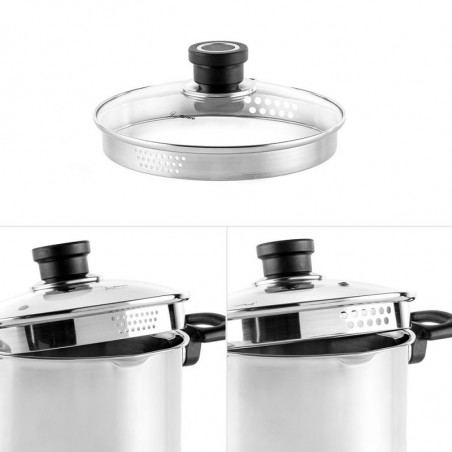 Βαθιά κατσαρόλα Luigi Ferrero Sophia FR-3407, 20x18 cm, 5.6 l, Ατσάλι 18/10, Γυάλινο καπάκι με τρύπα ατμού, Επαγωγή, Inox