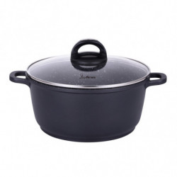 Κατσαρόλα Luigi Ferrero Hanna FR-245M 24x11.5 cm, 4.4 l, Μαρμάρινο φινίρισμα, Γυάλινο καπάκι με τρύπα ατμού, Επαγωγή, Μαύρο