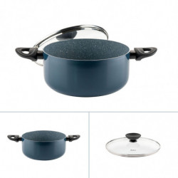 Κατσαρόλα Luigi Ferrero Prima FR-2244, 22x9,5 cm, 3,1 l, Αντικολλητική μαρμάρινη επίστρωση, Γυάλινο καπάκι με τρύπα ατμού, Επαγωγή, Σκούρο μπλε