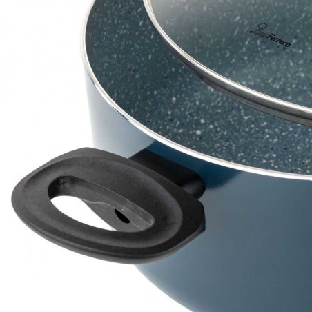 Κατσαρόλα Luigi Ferrero Prima FR-2244, 22x9,5 cm, 3,1 l, Αντικολλητική μαρμάρινη επίστρωση, Γυάλινο καπάκι με τρύπα ατμού, Επαγωγή, Σκούρο μπλε