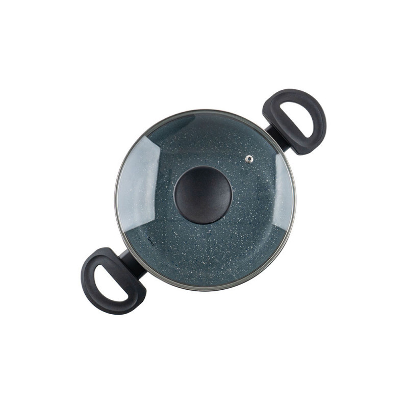 Κατσαρόλα Luigi Ferrero Prima FR-2244, 22x9,5 cm, 3,1 l, Αντικολλητική μαρμάρινη επίστρωση, Γυάλινο καπάκι με τρύπα ατμού, Επαγωγή, Σκούρο μπλε