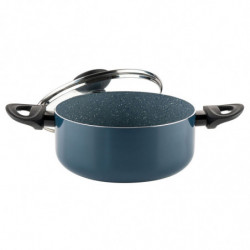 Κατσαρόλα Luigi Ferrero Prima FR-2244, 22x9,5 cm, 3,1 l, Αντικολλητική μαρμάρινη επίστρωση, Γυάλινο καπάκι με τρύπα ατμού, Επαγωγή, Σκούρο μπλε