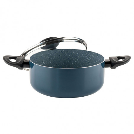 Κατσαρόλα Luigi Ferrero Prima FR-2244, 22x9,5 cm, 3,1 l, Αντικολλητική μαρμάρινη επίστρωση, Γυάλινο καπάκι με τρύπα ατμού, Επαγωγή, Σκούρο μπλε