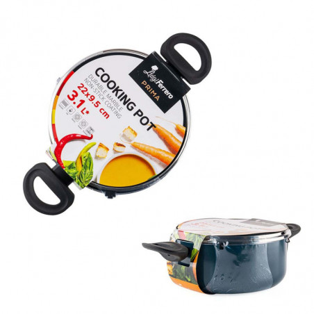 Κατσαρόλα Luigi Ferrero Prima FR-2244, 22x9,5 cm, 3,1 l, Αντικολλητική μαρμάρινη επίστρωση, Γυάλινο καπάκι με τρύπα ατμού, Επαγωγή, Σκούρο μπλε