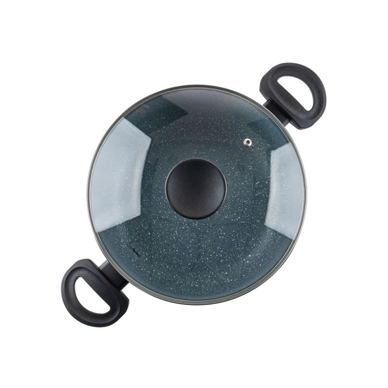 Κατσαρόλα Luigi Ferrero Prima FR-2644, 26x12 cm, 5.8 l, Αντικολλητική μαρμάρινη επίστρωση, Γυάλινο καπάκι με τρύπα ατμού, Επαγωγή, Σκούρο μπλε