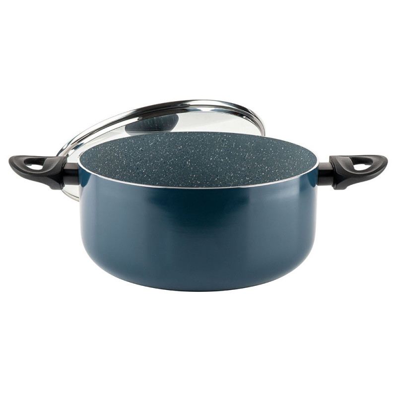 Κατσαρόλα Luigi Ferrero Prima FR-2644, 26x12 cm, 5.8 l, Αντικολλητική μαρμάρινη επίστρωση, Γυάλινο καπάκι με τρύπα ατμού, Επαγωγή, Σκούρο μπλε