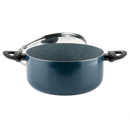 Κατσαρόλα Luigi Ferrero Prima FR-2644, 26x12 cm, 5.8 l, Αντικολλητική μαρμάρινη επίστρωση, Γυάλινο καπάκι με τρύπα ατμού, Επαγωγή, Σκούρο μπλε