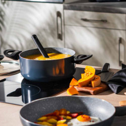 Κατσαρόλα Luigi Ferrero Prima FR-2644, 26x12 cm, 5.8 l, Αντικολλητική μαρμάρινη επίστρωση, Γυάλινο καπάκι με τρύπα ατμού, Επαγωγή, Σκούρο μπλε