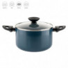 Βαθιά κατσαρόλα Luigi Ferrero Prima FR-2245D, 22x13 cm, 4.5 l, Αντικολλητική επίστρωση με μαρμάρινο εφέ, Επαγωγή, Γυάλινο καπάκι με άνοιγμα, Σκούρο μπλε