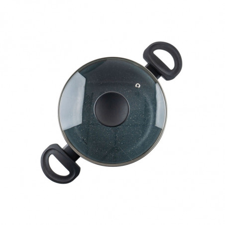 Βαθιά κατσαρόλα Luigi Ferrero Prima FR-2245D, 22x13 cm, 4.5 l, Αντικολλητική επίστρωση με μαρμάρινο εφέ, Επαγωγή, Γυάλινο καπάκι με άνοιγμα, Σκούρο μπλε