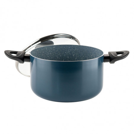 Βαθιά κατσαρόλα Luigi Ferrero Prima FR-2245D, 22x13 cm, 4.5 l, Αντικολλητική επίστρωση με μαρμάρινο εφέ, Επαγωγή, Γυάλινο καπάκι με άνοιγμα, Σκούρο μπλε