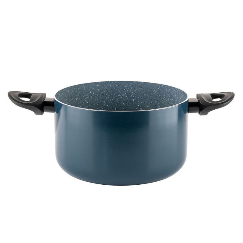 Βαθιά κατσαρόλα Luigi Ferrero Prima FR-2245D, 22x13 cm, 4.5 l, Αντικολλητική επίστρωση με μαρμάρινο εφέ, Επαγωγή, Γυάλινο καπάκι με άνοιγμα, Σκούρο μπλε