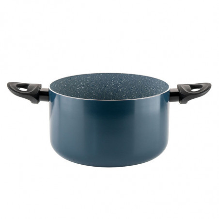 Βαθιά κατσαρόλα Luigi Ferrero Prima FR-2245D, 22x13 cm, 4.5 l, Αντικολλητική επίστρωση με μαρμάρινο εφέ, Επαγωγή, Γυάλινο καπάκι με άνοιγμα, Σκούρο μπλε