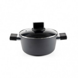 Κατσαρόλα Luigi Ferrero Regina FR-2040 20x10 cm, 2,5 l, Αντικολλητική επίστρωση με μαρμάρινο εφέ, Γυάλινο καπάκι με τρύπα ατμού, Μαύρο