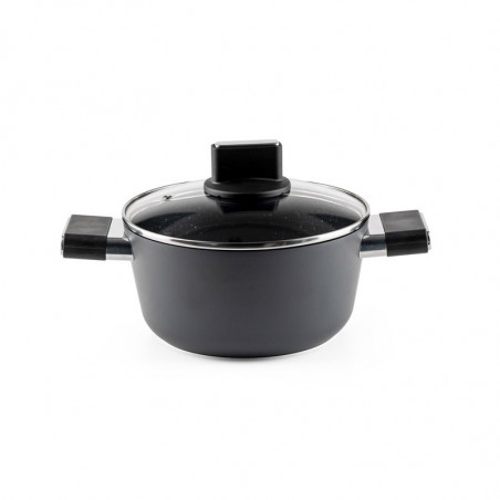Κατσαρόλα Luigi Ferrero Regina FR-2040 20x10 cm, 2,5 l, Αντικολλητική επίστρωση με μαρμάρινο εφέ, Γυάλινο καπάκι με τρύπα ατμού, Μαύρο