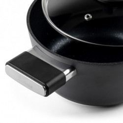 Κατσαρόλα Luigi Ferrero Regina FR-2040 20x10 cm, 2,5 l, Αντικολλητική επίστρωση με μαρμάρινο εφέ, Γυάλινο καπάκι με τρύπα ατμού, Μαύρο