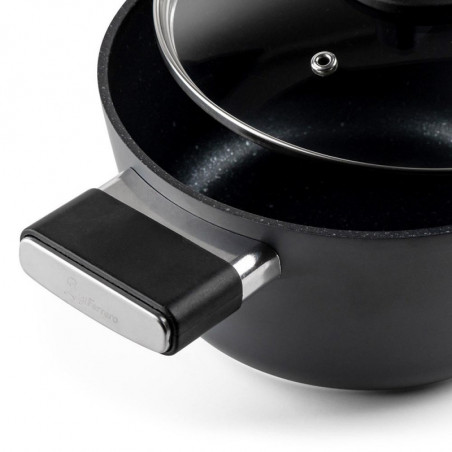 Κατσαρόλα Luigi Ferrero Regina FR-2040 20x10 cm, 2,5 l, Αντικολλητική επίστρωση με μαρμάρινο εφέ, Γυάλινο καπάκι με τρύπα ατμού, Μαύρο